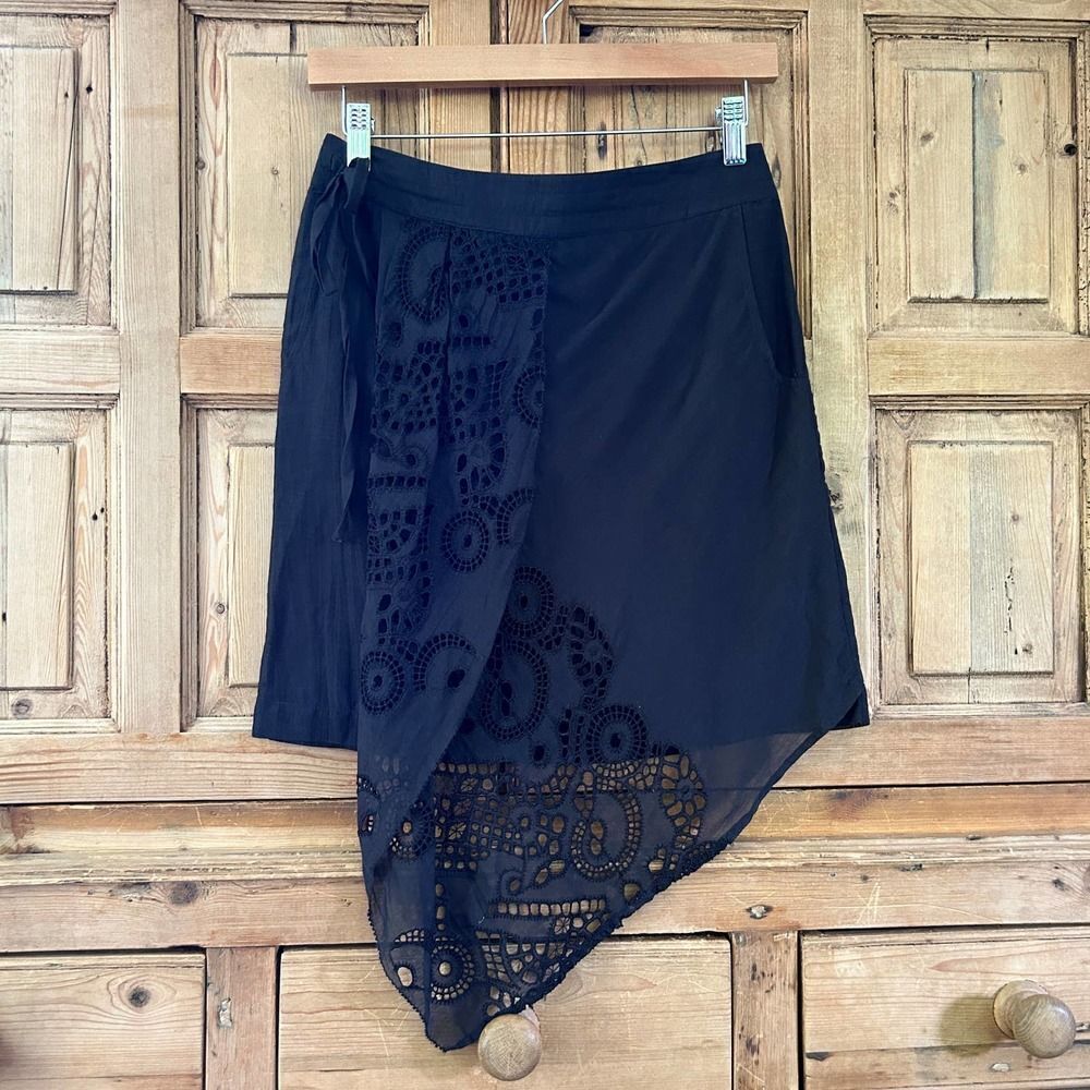 Leifnotes by Anthropologie 0 Black Skirt Lightweight Lace Trim Westwood Skirt‎